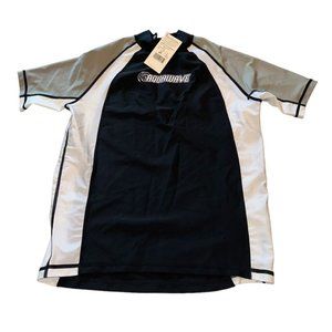 NWT Adult Aquawave Rash Guard Swim Top Size M Black Gray Short Sleeve